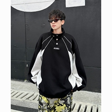 DP9855-P55潮牌立领拼接卫衣2025秋季新款男潮运动风宽松外套，男装卫衣，电商C233