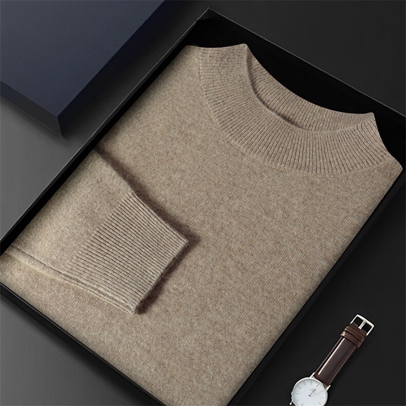 秋冬加厚半高领华夫格100%纯棉男针织打底衫纯色内搭毛衣韩版羊毛,男装羊绒套衫,绒源之鑫