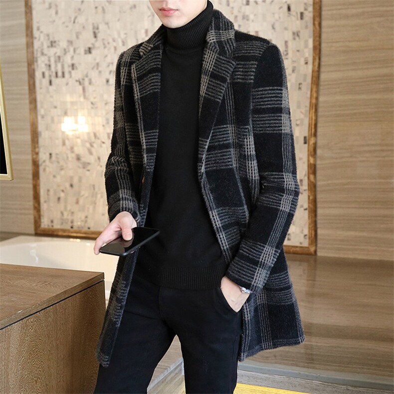 高品质秋冬新款潮流韩版毛呢大衣中长休闲风衣外套男N72P180控268,男装风衣,电商B226-2（原B217-2）