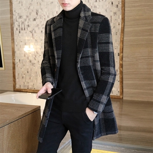高品质秋冬新款潮流韩版毛呢大衣中长休闲风衣外套男N72P180控268