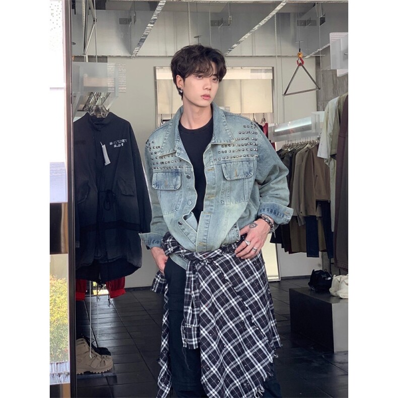 新品重工铆钉牛仔外套男女春秋潮牌潮流复古高街宽松，男装工装外套，星座505-2（原电商A260-1)