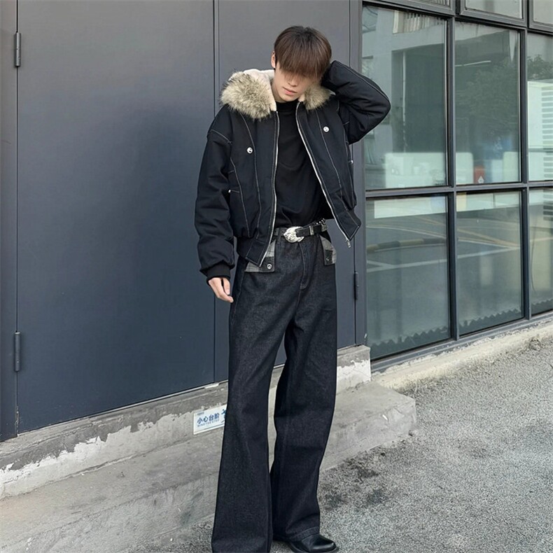现货重磅boxy短款棉衣座山雕大毛毛领男女棉服水洗工装厚外套图片