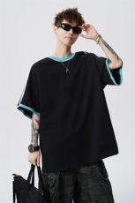 可二开三条杠重磅撞色棉M-5XL大码短袖T恤男CT78316P31控49.8，男装T恤，星座226-1