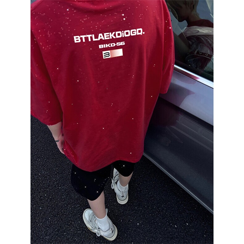 可48小时发货支持抖音得物来样二开美式满天星亮片短袖T恤MTX683,男装T恤,电商A486-1