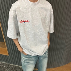 万针全刺绣工艺抖音得物高品质260克重磅纯棉双纱美式高街短袖T恤，男装T恤，电商A486-1
