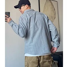 条纹衬衫男士长袖春季潮流宽松韩版打底衬衣男装外穿夏，男装衬衫，星座1210-1