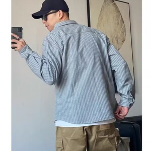 条纹衬衫男士长袖春季潮流宽松韩版打底衬衣男装外穿夏图片