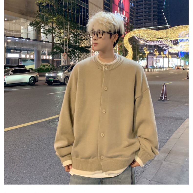 美式潮牌情侣假两件纽扣设计毛衣开衫针织衫MY39-P78,男装针织衫/毛衣,星座308B-2