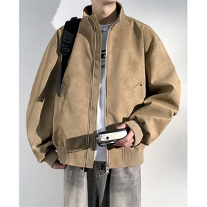 扎染立领PU皮衣外套男款秋季cleanfit棒球服短款飞行夹克 JK785图片