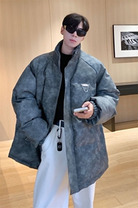 港风PU皮复古做旧金属设计棉衣男MY77102P130控198抖音控228图片