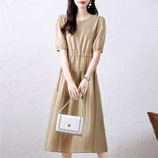 法式天丝连衣裙2025新款气质高级感女神范欧货长裙子女夏天，女装连衣裙，蓝诺裳