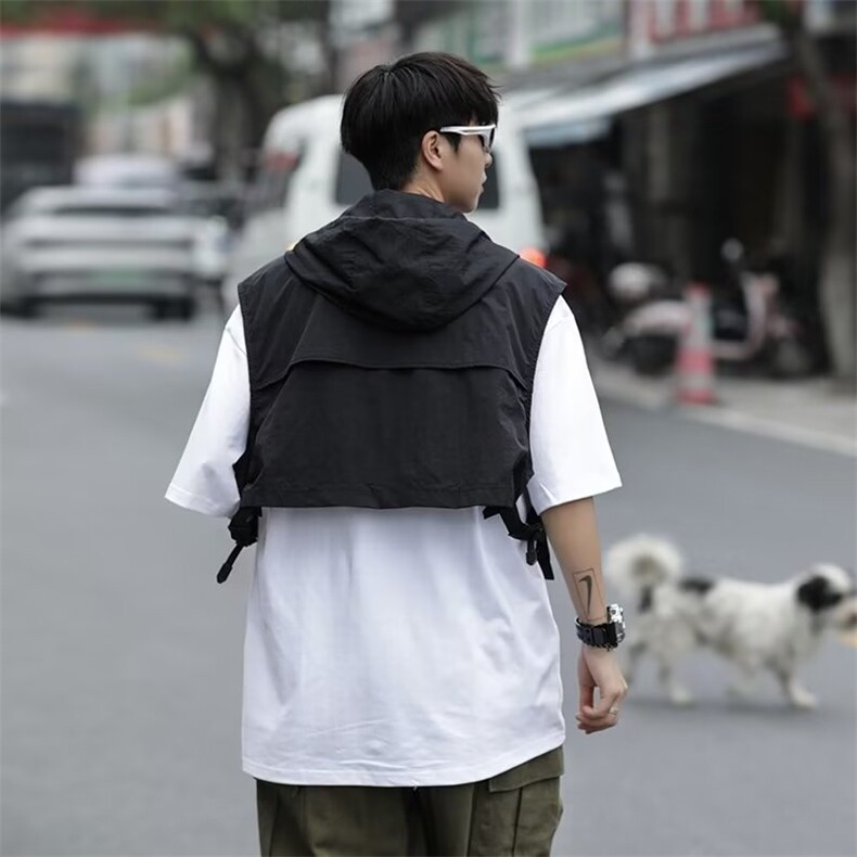 山系露营风男女户外机能短款连帽马甲多口袋坎肩无袖W4984-P43,男装背心/马甲,星座412-3