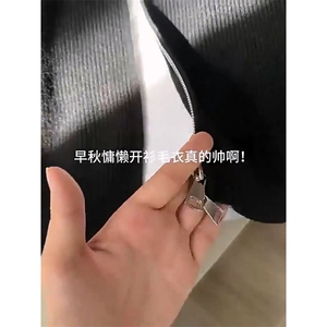 重磅秋冬北极绒双拉链毛衣开衫美式复古休闲慵懒风宽松针织衫外套图片