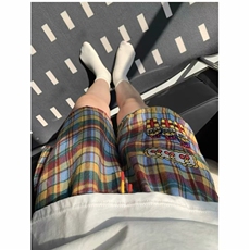 韩版小众设计感撞色格子卡通印花短裤睡裤女夏季休闲遛弯家居裤夏，男装牛仔裤，四季星座505