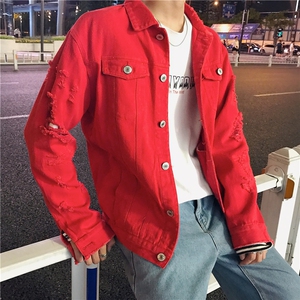 JK950/P65秋装货足港风夹克男士破洞刺绣夹克情侣大码外套男图片