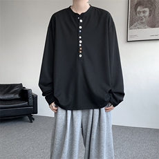 8XL-M慵懒肌理感华夫格廓形云母贝纽扣长袖T恤打底长袖CX3006P48，男装T恤，电商D206-1