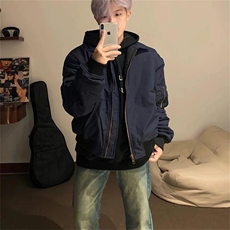 藏青色飞行夹克外套潮牌欧美街头cleanfit美式复古翻领棒，男装夹克，星座218-1（原230）