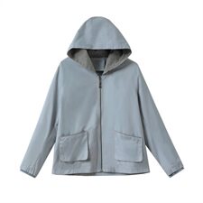 女士纯棉短款外套2021春秋季新款韩版时尚连帽拉链全棉上衣妈妈装，女装短外套，伊满意