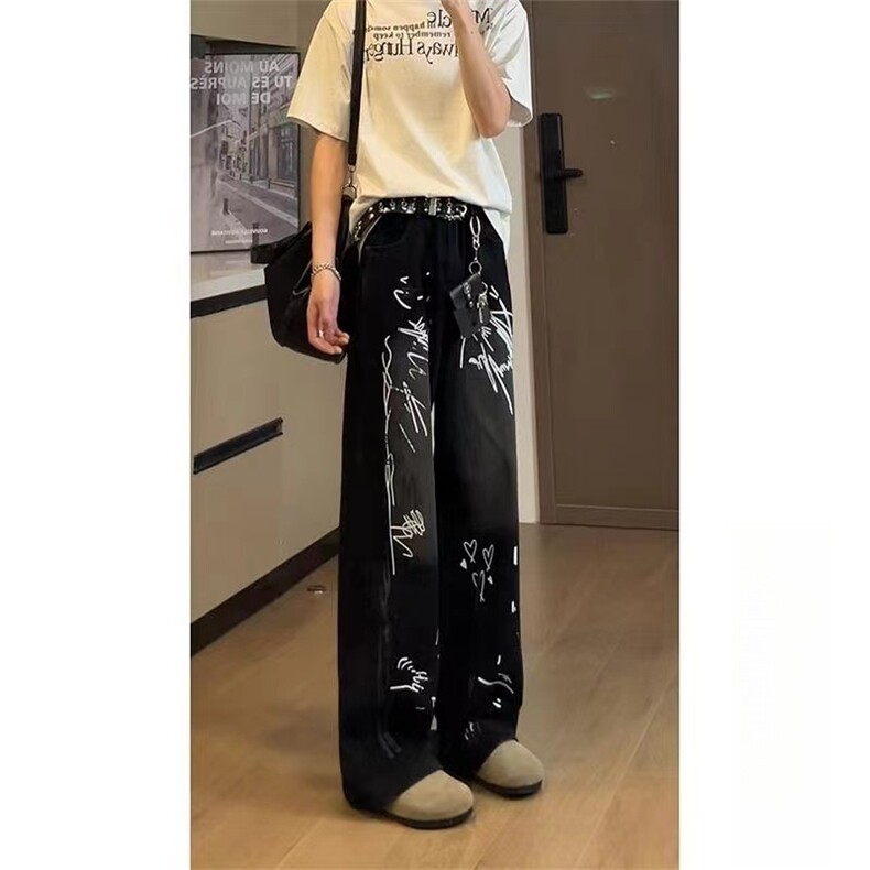 【现货】美式高街牛仔裤男直筒裤涂鸦爱心潮宽松P43Y9911,男装牛仔裤,星座1112-1