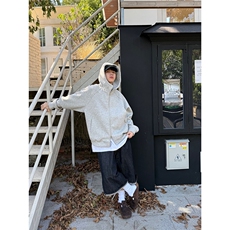 美式复古cleanfit解构廓形连帽卫衣男女宽松开衫短款外套，女装短外套，星座1210-1
