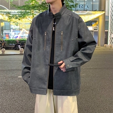立领机车外套男春秋美式痞帅青年铆钉复古做旧皮夹克JK0193-P88，男装夹克，星座308B-2