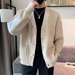 轻熟风潮针织开衫外套男2024冬季宽松V领拼接加厚款毛衣男 M3460图片
