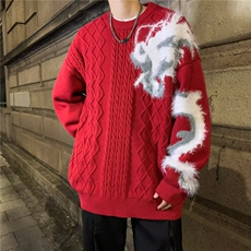 针织衫男韩版潮流高街帅提花龙2024冬季新款ins毛衣外套MZ418-P53，男装针织衫/毛衣，星座412-3