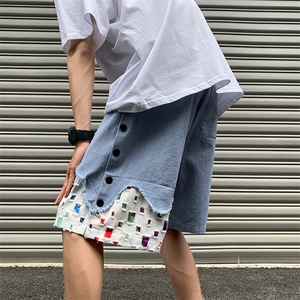 8XL-M 特大码夏季新款五分裤vibe破洞拼接高街格子短裤DK1517P57图片