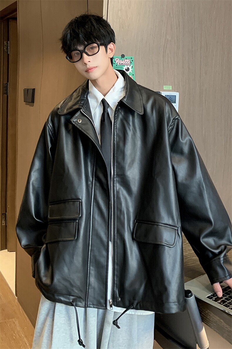 1港风工装皮夹克中性大码M-5XL休闲宽松皮衣夹克男JK7761P85控118,男装夹克,星座226-2