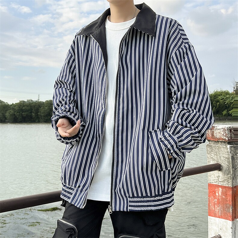 2025秋两面穿条纹外套男大码休闲夹克JK92P65,男装夹克,电商C323