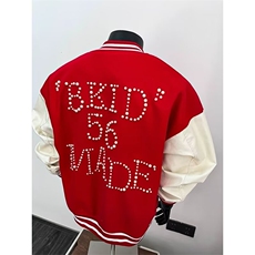 美式珍珠红色拼接棒球服男女春秋季新款夹克立领外套HH513P74，男装夹克，星座1013-5
