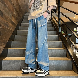 直筒牛仔裤男款新款薄款美式潮牌宽松工装休闲裤长裤AMT915P43