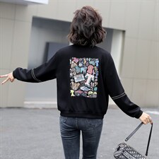 太空棉棒球服外套女2022春秋新款韩版宽松印花上衣洋气百搭短外套,女装短外套,美沁
