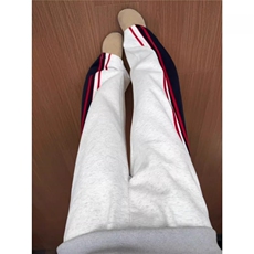 美式条纹拼接弯刀卫裤男春季撞色hiphop休闲直筒阔腿裤LF188-P48，男装休闲裤，星座1008