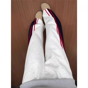 美式条纹拼接弯刀卫裤男春季撞色hiphop休闲直筒阔腿裤LF188-P48图片