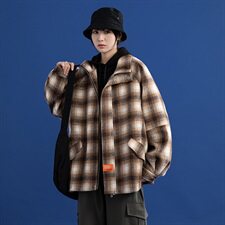 2020年秋冬新款高领休闲格纹呢料外套DS-B293-Y602-P95控125，男装夹克，电商A306