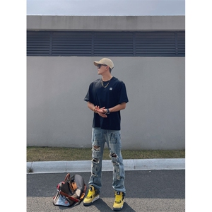 春夏秋美式高街泼漆破洞牛仔裤NZ2301-P60控78图片