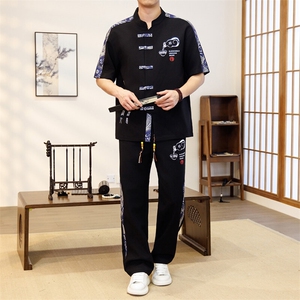 潮风套装男新中式短袖衬衫时尚休闲长裤两件套JZ305-P63图片