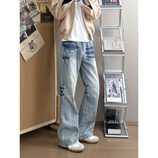 B221美式ins高街重工艺斜切宽松微喇牛仔裤LK25587-特P45控78，男装牛仔裤，电商B221