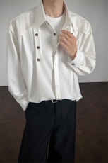 春秋季男简约潮流衬衣男款长袖衬衫男生韩系休闲风宽松翻领上衣，男装衬衫，电商B319