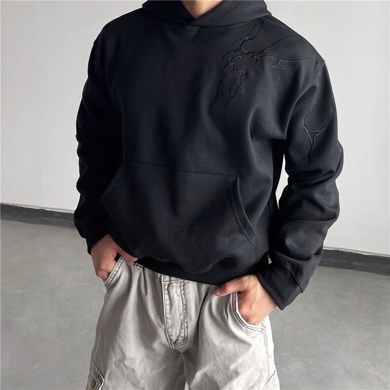 WY816-M-3XL-P39-现货！美式复古闪电刺绣连帽卫衣宽松套头上衣,男装卫衣,星座1811B