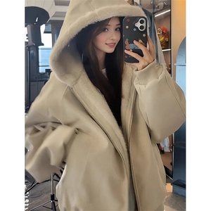 连帽座山雕皮衣外套棉服男女款冬季加绒加厚棉衣夹克 MY171图片