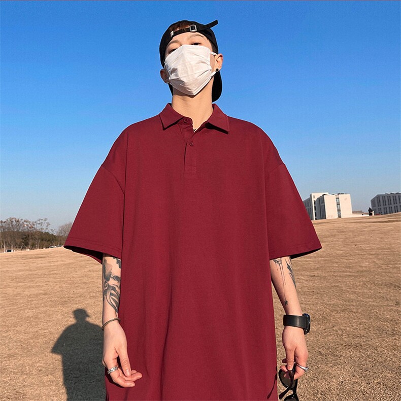 得物抖音高品质二开珠地网眼透气面料纯色宽松短袖T恤翻领POLO衫,男装T恤,电商A486-1