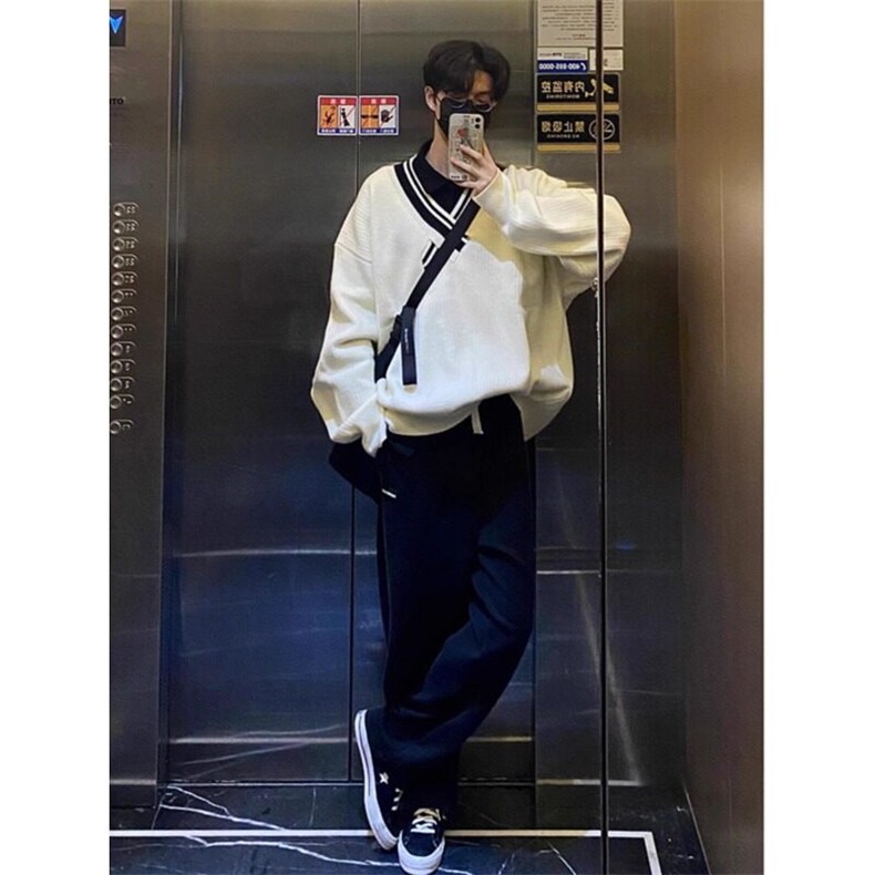 小众不规则V领针织衫毛衣条纹撞色套头上衣潮MY839特P46,男装针织衫/毛衣,星座908-1