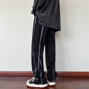 暗黑色牛仔裤男韩版潮流高街2025春秋新款ins宽松长裤K2242-P43图片