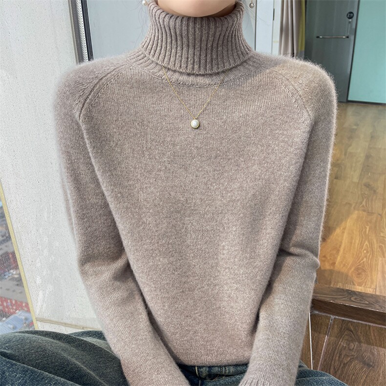 纯色时尚高领显瘦百搭简约潮流针织衫2024年秋季,女装羊毛衫,耀日羊绒