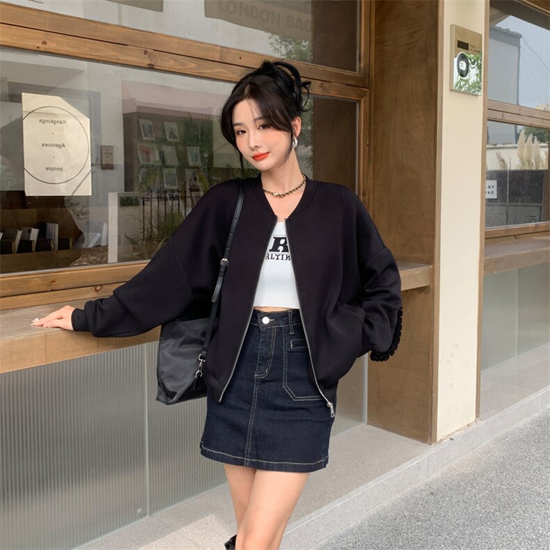 现货2024年春季新款韩版花边点缀棒球服外套女上衣,女装短外套,MQ