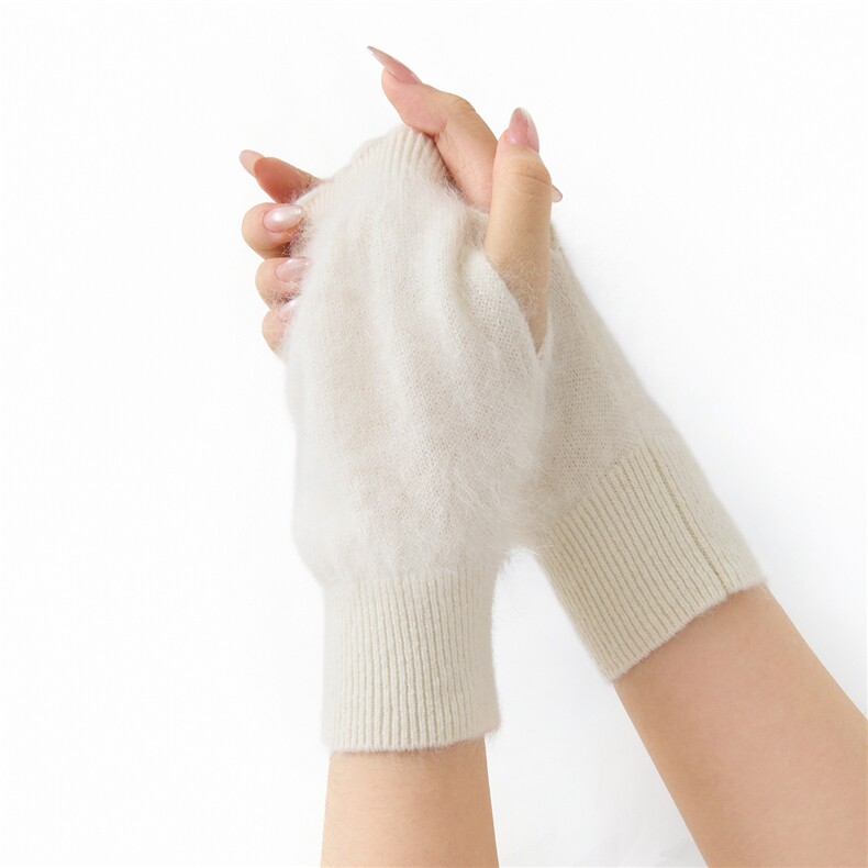 秋冬新款纯色针织半指手套时尚简约百搭，手套，诚赞羊绒