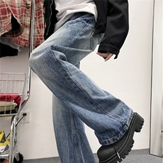 现货!港风新款2025潮流百搭直筒宽松大码牛仔裤松紧腰NZ6215-P40，男装牛仔裤，星座1103-2