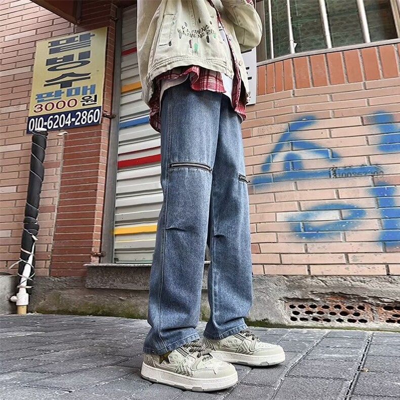 美式高街水洗时尚潮牌牛仔裤男2024秋冬季新款宽松直筒休闲裤子男,男装牛仔裤,星座410-7